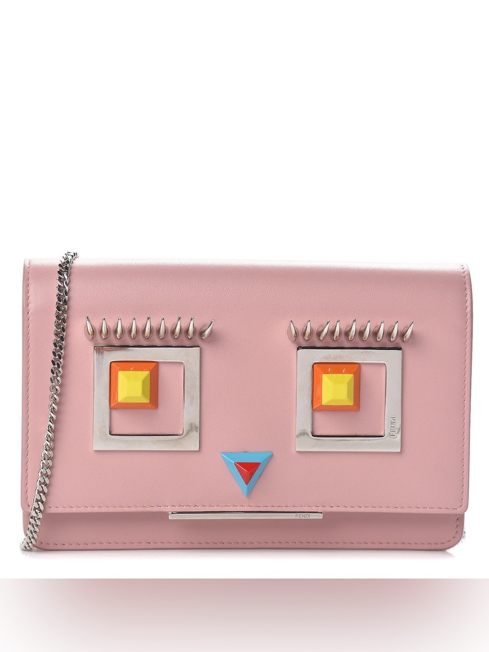 Fendi Pink Leather Embellished Wristlet Clutch with Colorful Studs